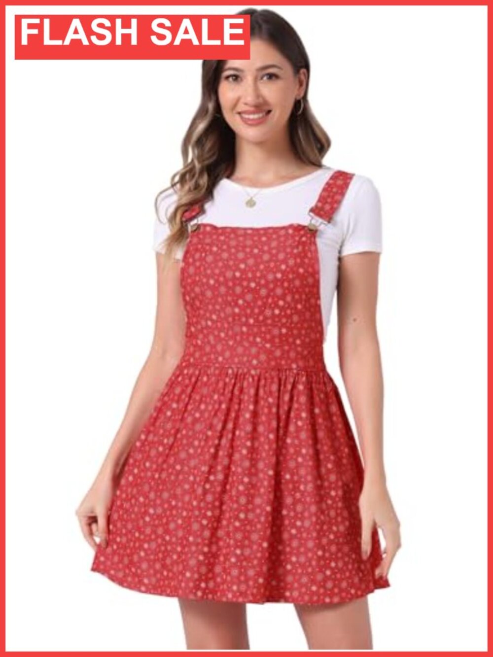 Allegra K Women's Floral Chambray Pinafore Overall Dress Easter Casual Mini